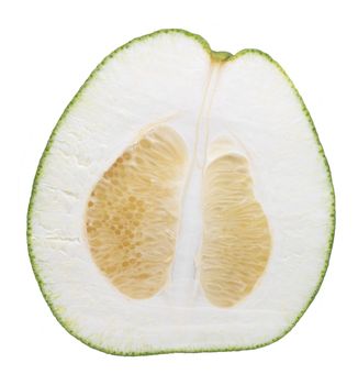 Half sliced pomelo isolated on white background