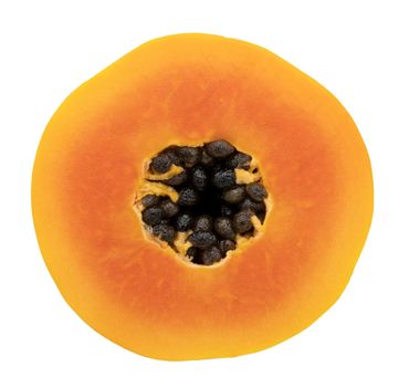 Ripe papaya sliced with seeds isolated on white background