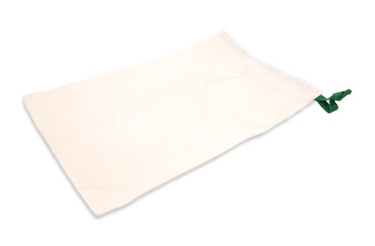 White drawstring bag isolated on white background