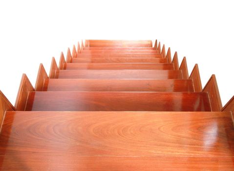 Wooden stairs and handrail isolated on white background