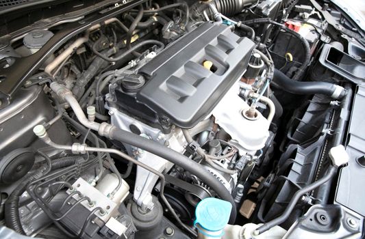 Close up image of car engine.