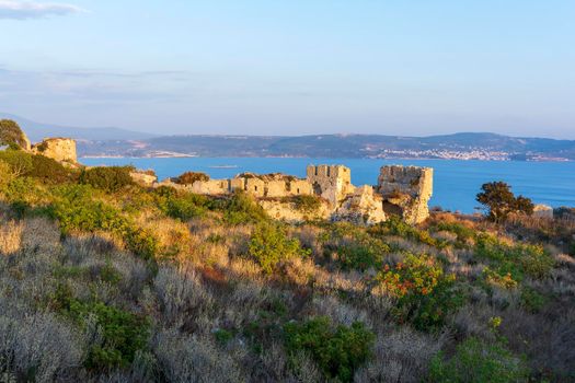 View of Palaiokastro castle of ancient Pylos. Greece. Palaiokastro was built in the 13th century A.D. by the Franks.