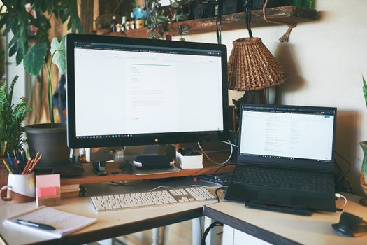 Still life shot of a workstation in a rustic apartment