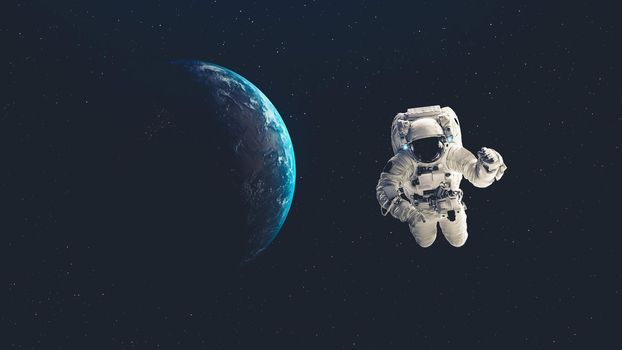 Astronaut spaceman do spacewalk while working for spaceflight mission at space station . Astronaut wear full spacesuit for operation . Elements of this image furnished by NASA space astronaut photos .
