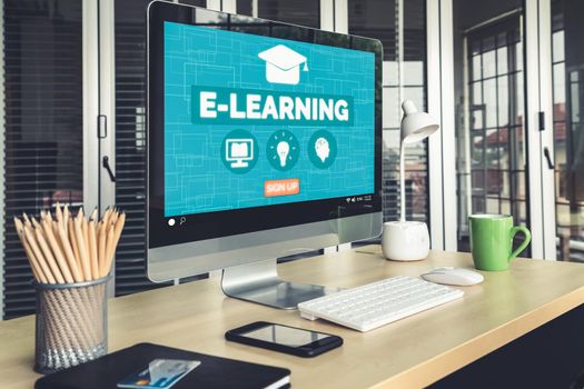 E-learning and Online Education for Student and University Concept. Video conference call technology to carry out digital training course for student to do remote learning from anywhere.