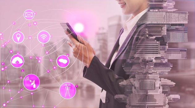 Mobile phone network and wireless communication concept - Internet of Things ( IOT ), Information Communication Technology ( ICT )