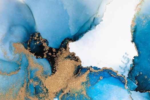 Luxury blue abstract background of marble liquid ink art painting on paper . Image of original artwork watercolor alcohol ink paint on high quality paper texture .
