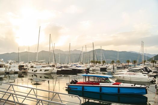 Tivat, Montenegro - 05.31.2021: View of yachts moored in Porto Montenegro. High quality photo