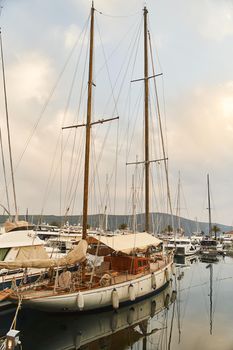 Tivat, Montenegro - 05.31.2021: View of yachts moored in Porto Montenegro. High quality photo