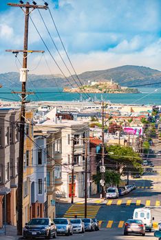 San Francisco, United States of America - October 31, 2016: Alcatraz prison island, now museum, in bay of San Francisco, California, US