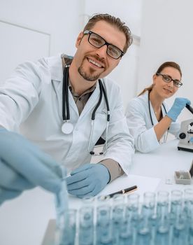 background image.scientists working in the laboratory.photo with copy space