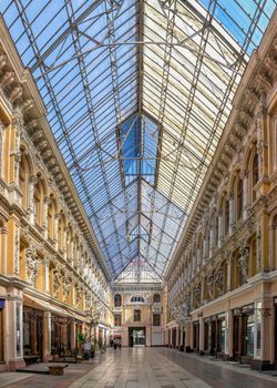 Odessa, Ukraine 06.05.2022. The interior of the courtyard of the hotel Passage in Odessa, Ukraine, on a sunny spring day