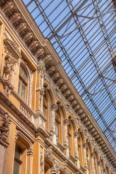 Odessa, Ukraine 06.05.2022. The interior of the courtyard of the hotel Passage in Odessa, Ukraine, on a sunny spring day