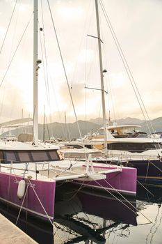 Tivat, Montenegro - 05.31.2021: View of yachts moored in Porto Montenegro. High quality photo