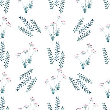 Watercolor seamless pattern with green hand painted leaves and herbs. Textile, wallpaper surface pattern design. High quality photo