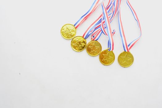 Customer review concept. Rating golden stars on medal trophy ,