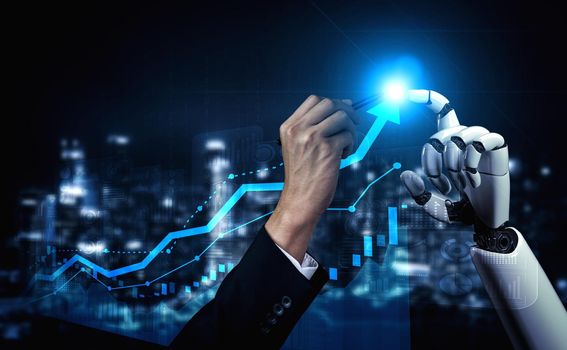 3D rendering artificial intelligence AI research of robot and cyborg development for future of people living. Digital data mining and machine learning technology design for computer brain.
