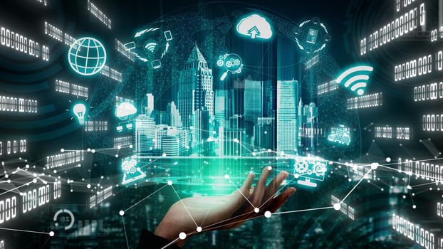 Innovation Technology for Business Finance conceptual . Modern graphic interface showing symbol of innovative ideas thinking, research and development study.