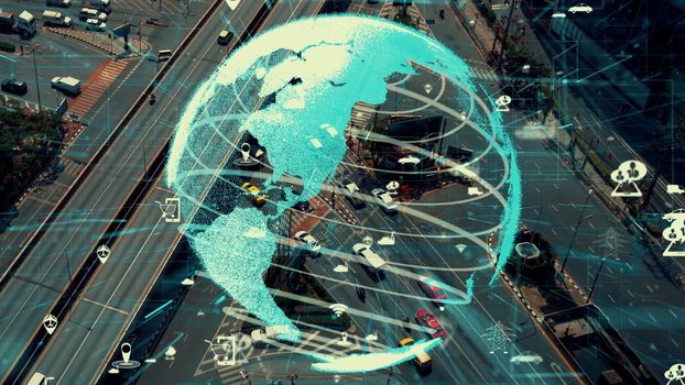 Smart transport technology alteration concept for future road traffic control . Virtual intelligent system makes driving information analysis to connect data of vehicle on city street for driver .