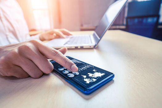 Businessman accountant or financial expert analyze business report graph and finance chart at corporate office. Concept of finance economy, banking business and stock market research.