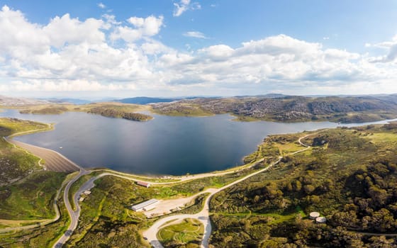 Aerial views of Rocky Valley on a hot summer's day near Falls Creek in Victoria, Australia.