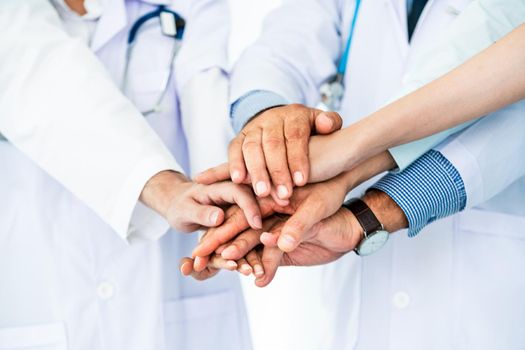 Healthcare people group. Professional doctor working in hospital office or clinic with other doctors, nurse and surgeon. Medical technology research institute and doctor staff service concept.