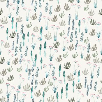 Watercolor seamless pattern with green hand painted leaves and herbs. Textile, wallpaper surface pattern design. High quality photo