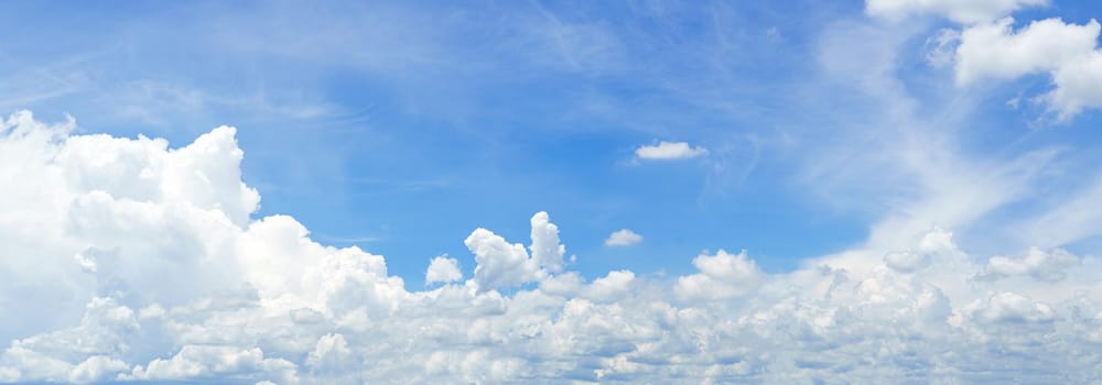 Panorama fluffy clouds in the blue sky, Panoramic fluffy clouds against blue sky