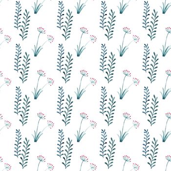 Watercolor seamless pattern with green hand painted leaves and herbs. Textile, wallpaper surface pattern design. High quality photo