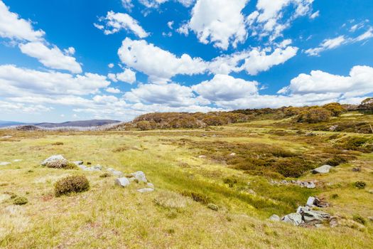 Landscape around the Langford Gap trailhead near Falls Creek in the Victorian Alps, Australia