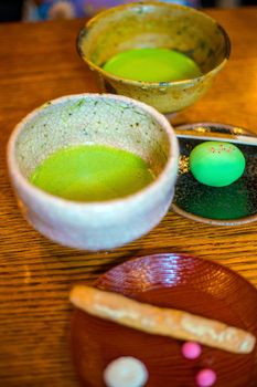 Traditional Kyoto style green tea in a japanese tea house
