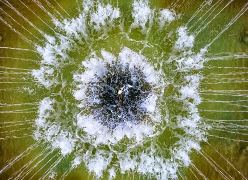 aerial top view of the fountain in the city. Drone photography