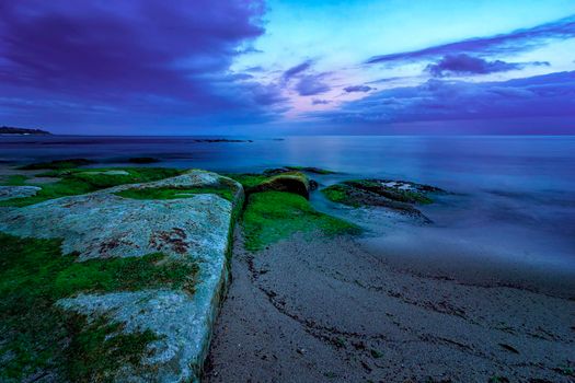 long exposure seascape before sunrise. Blue magic