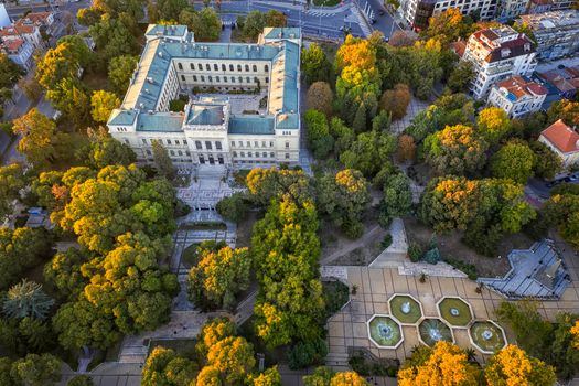 Aerial view from drone of the building of the Archeological Museum, Varna, Bulgaria