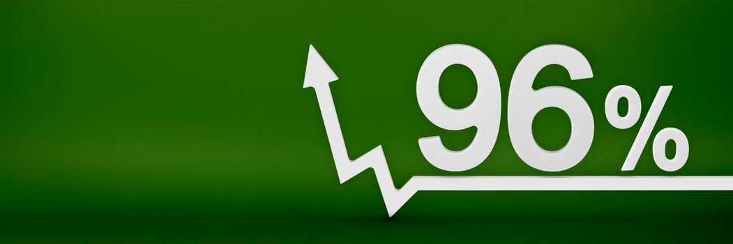 96 percent. The arrow on the graph points up. Rising prices, inflation, increase in income, increase in interest rates, taxes. 3d banner, ninety six percent sign discount on a green background