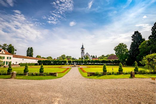 Beauty garden on a sunny day, a part of Zeil Castle near Leutkirch, Germany