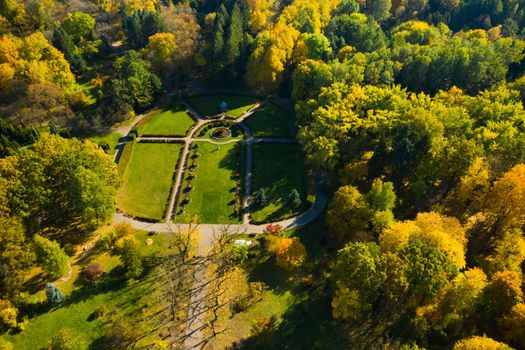 Top view of the autumn Minsk Botanical Garden. Belarus.