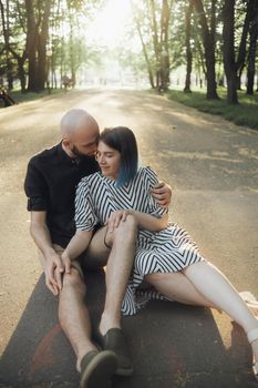 loving ukrainian couple at walk. summer. good weather