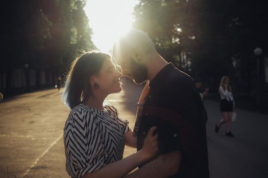 loving ukrainian couple at walk. summer. good weather