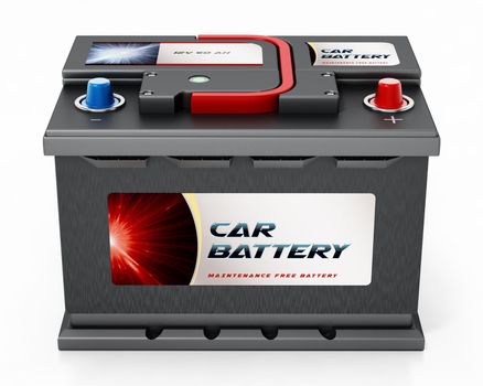 Generic car battery isolated on white background. 3D illustration.