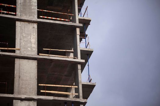 Details of house under construction. Concrete blocks.