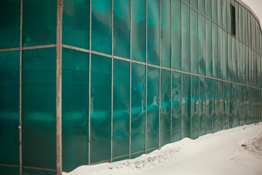 Plastic coating. Architecture of pedestrian crossing. Urban infrastructure. Details of building.