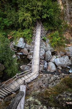 Beautiful wooden hand-made bridge in the eco path White River, near Kalofer, Bulgaria. Nature preservation while giving people access is the goal.