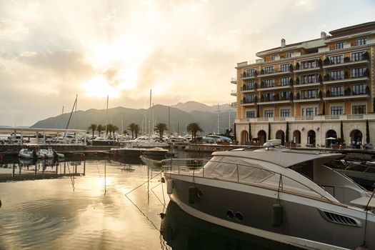 Tivat, Montenegro - 05.31.2021: View of yachts moored in Porto Montenegro. High quality photo