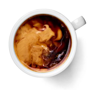 close up of coffee in cup on white background