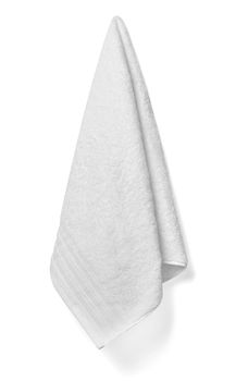 close up of a white towel bathroom on white background