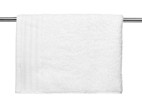 close up of a white towel bathroom on white background