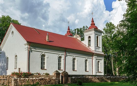 Kurmene, Latvia - June 28, 2020: Kurmene Catholic church was built in 1870 as the private chapel for Count Komorovsky.
The church was handed over to the parish only in 1920 after the counts were deprived of the
property rights. The church was built on the site of the previous wooden church.
