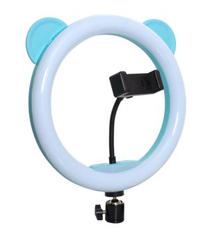 selfie ring lamp with smartphone holder isolated on white background