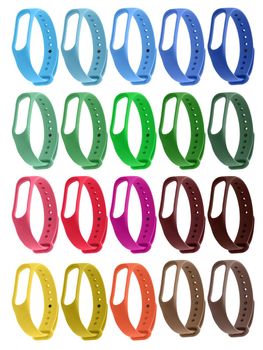silicone strap for a fitness bracelet isolated on a white background, collage